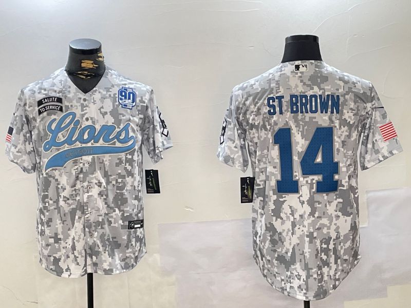 Men Detroit Lions #14 St Brown Nike Arctic Camo 2024 Salute to Service Limited NFL Jersey style 4